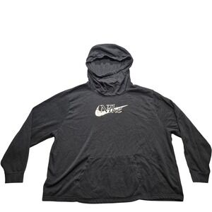 Nike Womens 2X Black Funnel Neck Hoodie Metallic Swoosh Logo Sweatshirt RN56323